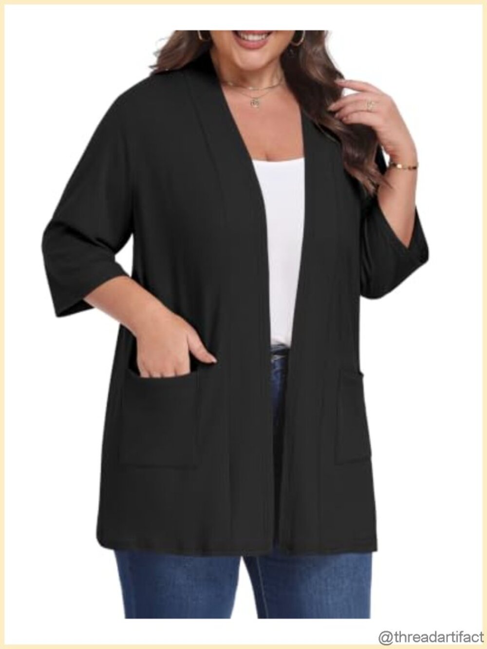 Women's Plus Size 3/4 Sleeve Lightweight Cardigan with Pockets